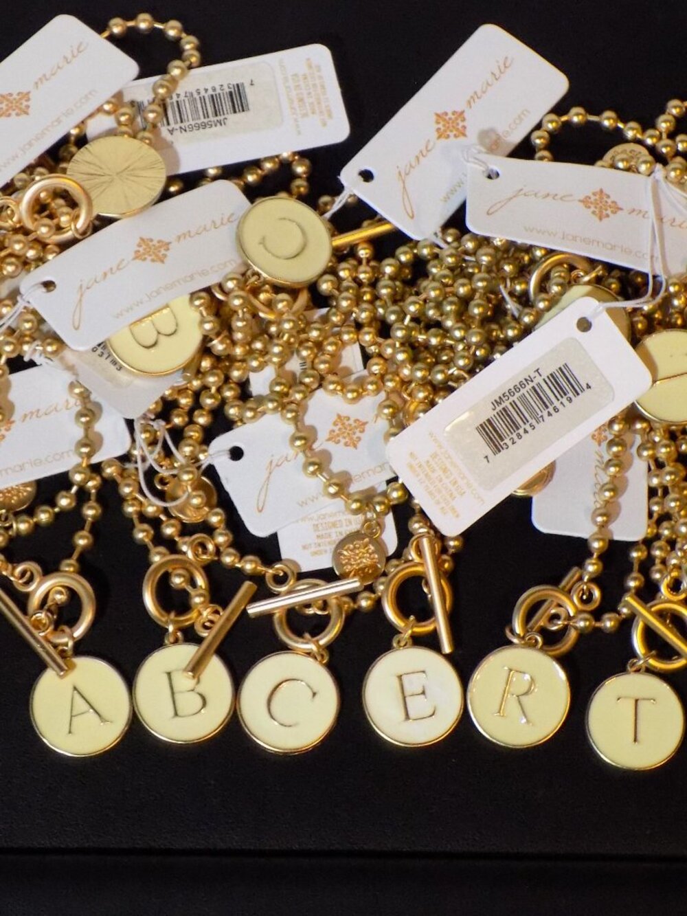 Lot of 13 NWT Jane Marie Gold & Enamel Initial Pendant Toggle Necklaces Bundle